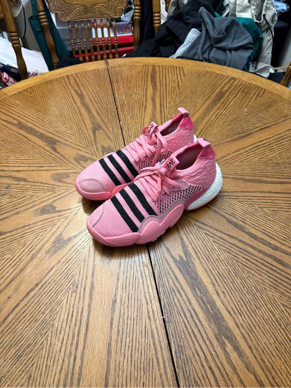 adidas Trae Young Pink Knit Basketball Shoes with Black Logo